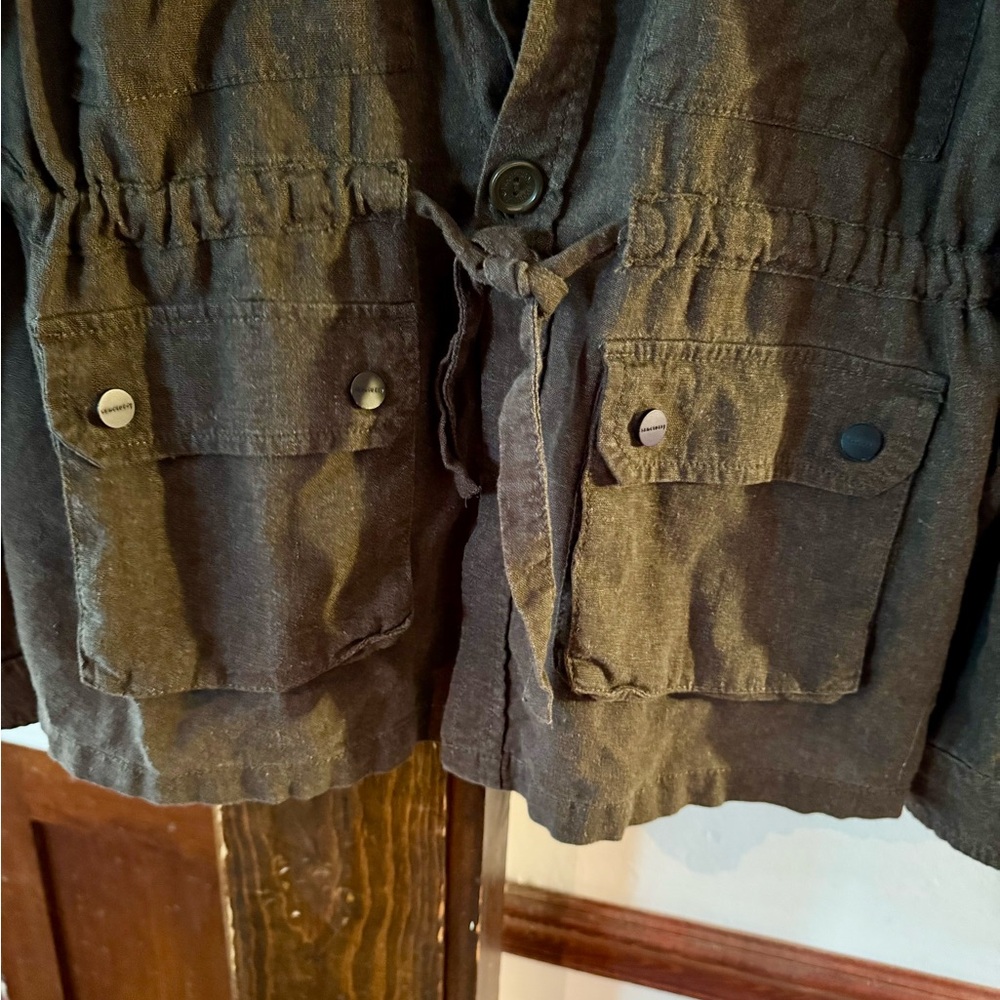 Sanctuary Utility Washed Linen or Linen Blend Jacket Size Large Dark Olive Green - Picture 6 of 9